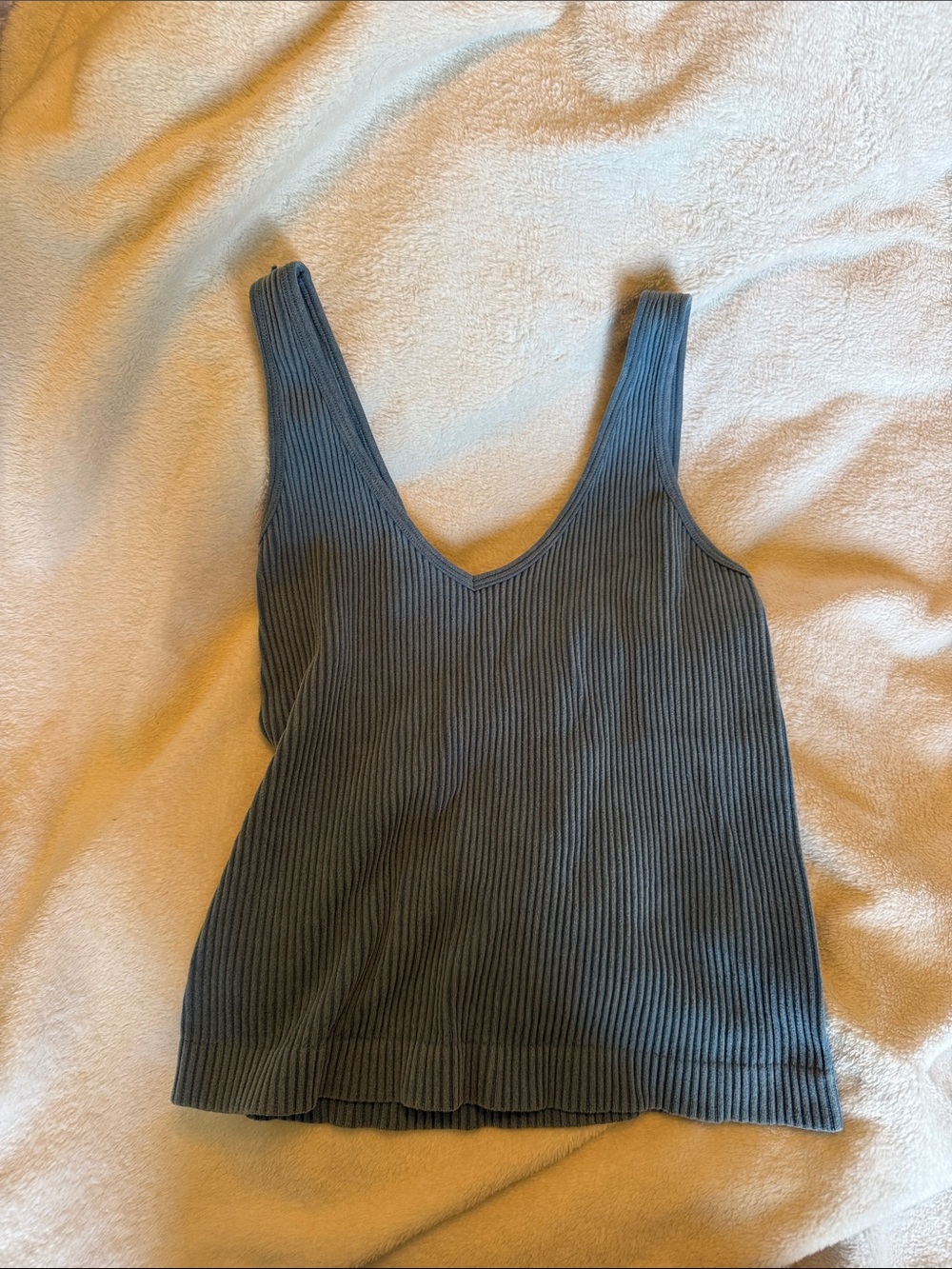 Aura Ribbed V-Neck Tank Top in Slate Blue